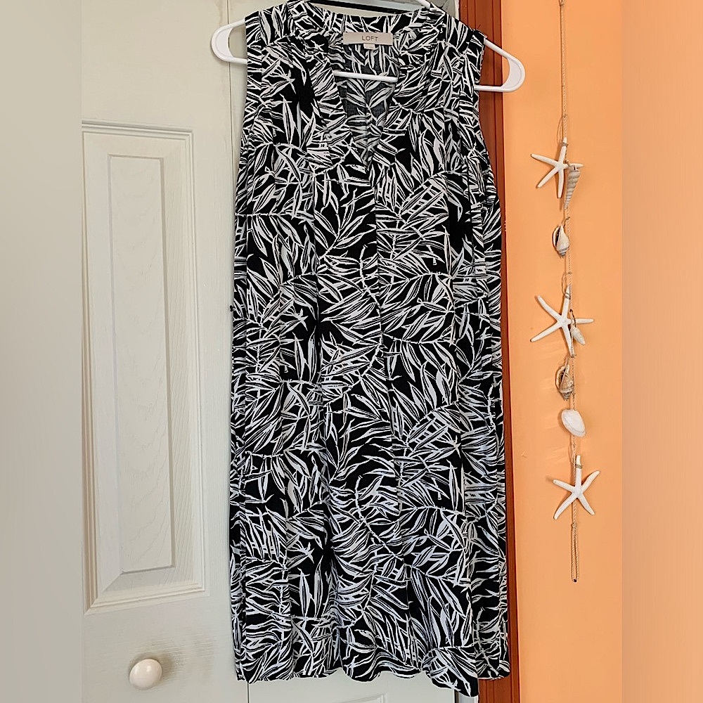 Loft Women’s Navy Leaf Midi Sleeveless Dress Size Small